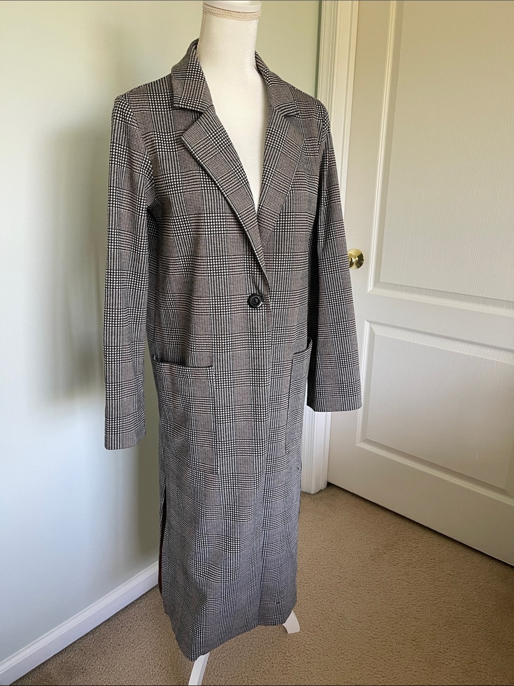 Sanctuary black, tan and gray Plaid Long Trench Coat
